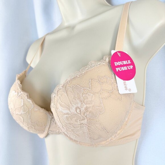 VS Bombshell Inspired Adds 2 Cups Ultimate Pushup Bra 34C Nude Lace - Picture 3 of 5